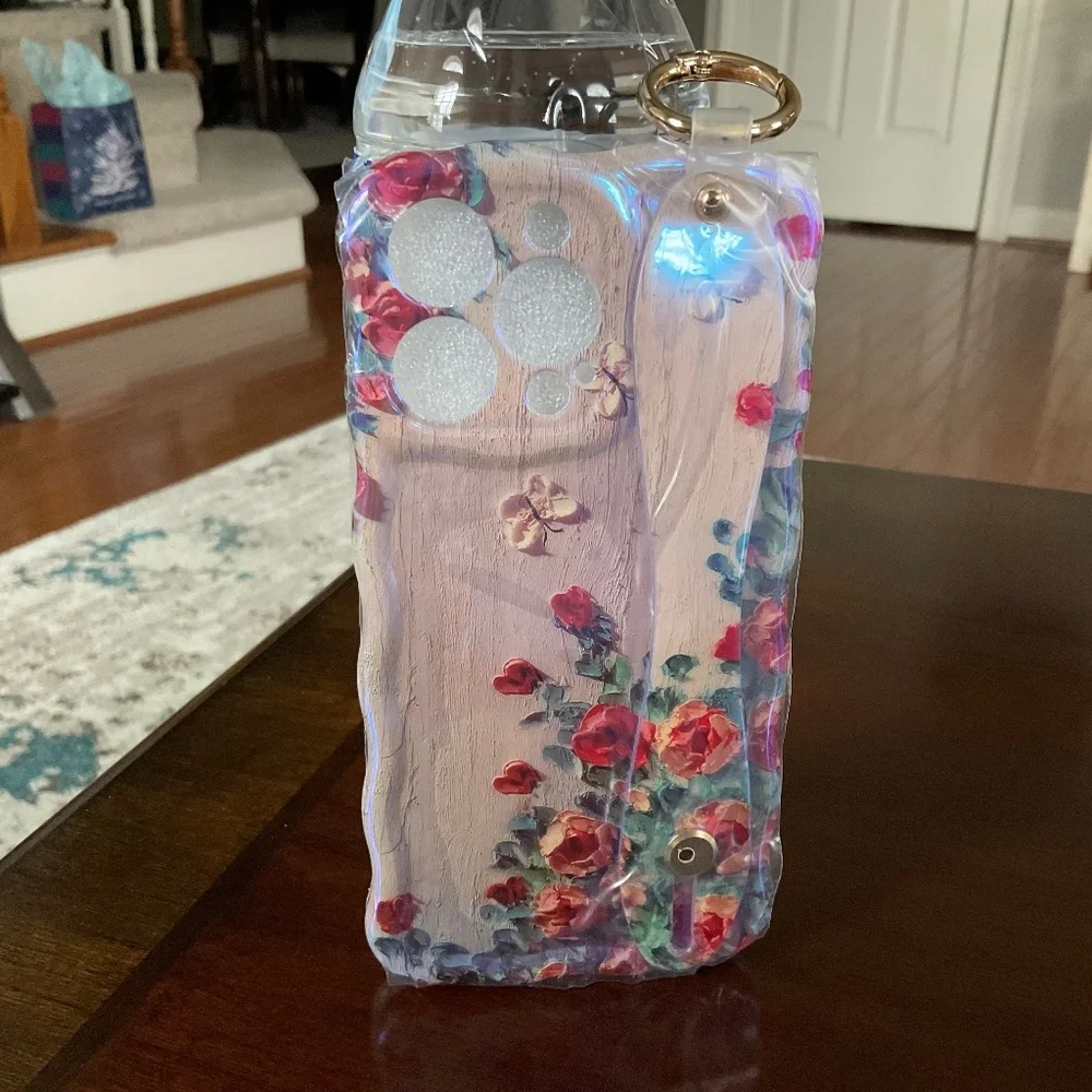Printed Flower Cute Cover with Wristband Kickstand Protective Phone Case - Picture 2 of 6